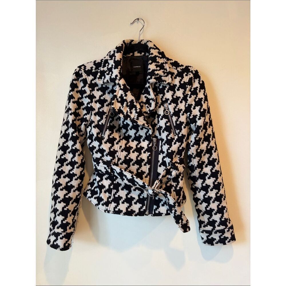 Express Black & White Houndstooth Moto Jacket